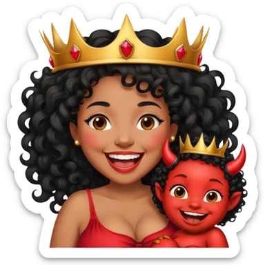 Pregnant brunette black curly hair laughing with devil crown  sticker