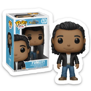 Un chico con cabello medio largo con corte Mullet y ropa elegante en estilo funko pop sticker