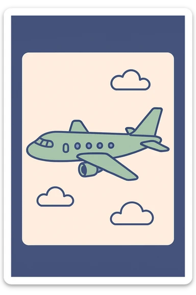 light green airplane, flat modern illustration sticker
