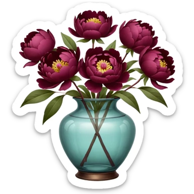 burgundy peonies in a vintage vase sticker