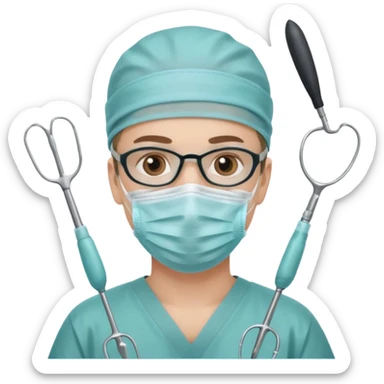 neurosurgeon with multiple surgical tools sticker