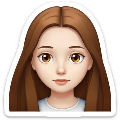Girl with white skin, long brown straight hair and light brown eyes sticker