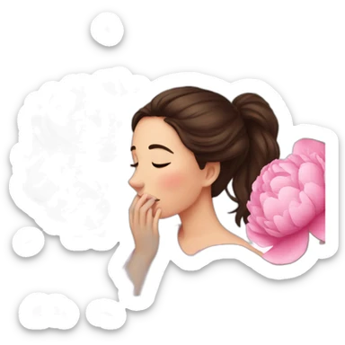 brunette beautiful girl smells  peonies sticker
