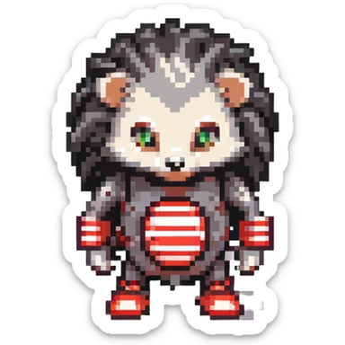 black and red hedgehog with glowing hover shoes and red stripes, standing ready for battle on metallic platforms with neon lights, dark industrial background, mysterious and edgy sticker