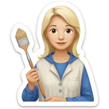 FEMME 55 ANS ET PLUS BLONDE CHEVEUX LONG  ARTISTE PEINTRE AVEC UN PINCEAU sticker