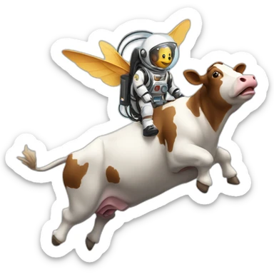 cow flying to space with a jetpack sticker