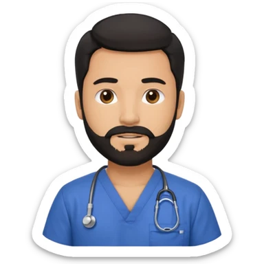 male with a scrubs and blanck hair and tan skin and beard sticker