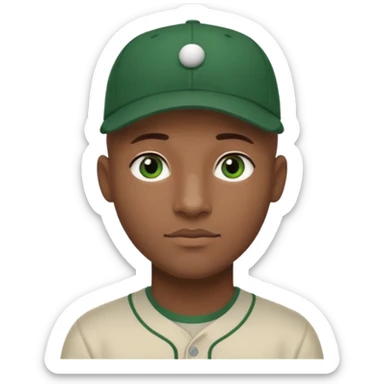 Black bald guy baseball cap only on the guy white girl brown hair green eyes sticker