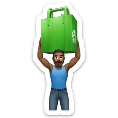 A man who lifts a giant Xbox  sticker