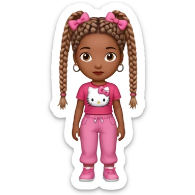 Girl with box braids red shirt and pink hello kitty pants  sticker