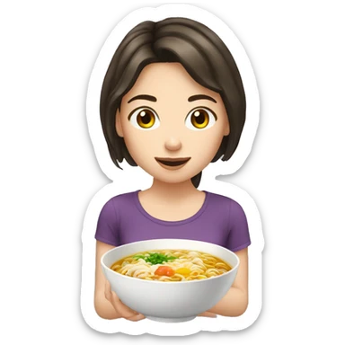 brunette white girl eat ramen sticker