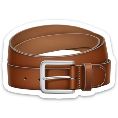 A folded brown leather belt with neat stitching and a classic silver buckle — no background, standalone sticker