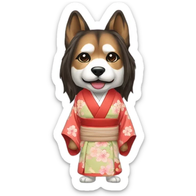 hot-guy-noh-dog-mask-longhair-japanese-kimono sticker