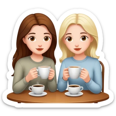 Cinematic realistic girlfriends sitting drinking coffee in a homely atmosphere sticker
