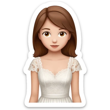 a middle brown hair girl with elegant white dress sticker