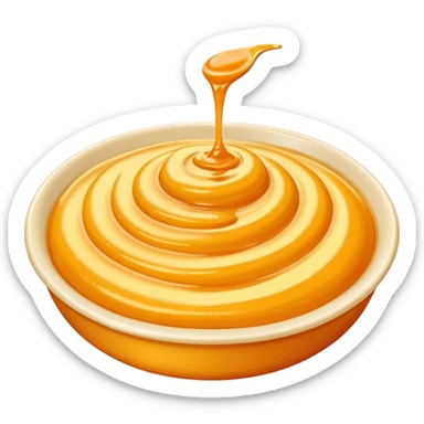 small swirl or dollop of rich yellow-orange sauce with creamy velvety texture, warm golden tones, glossy surface with subtle ridges and soft peaks, suggesting depth and spice, soft lighting, subtle shadows, emoji scale sticker