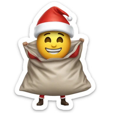 A guy with a huge plastic bag in a Santa costume sticker