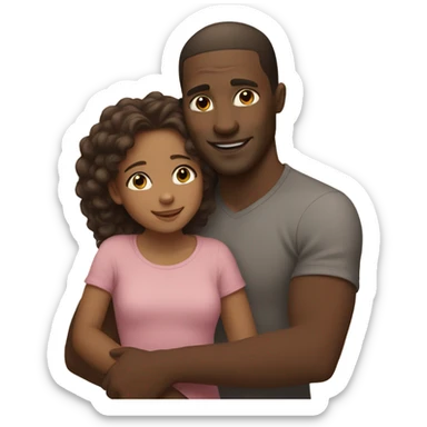 Black brown skin man hugging black light skin daughter  sticker