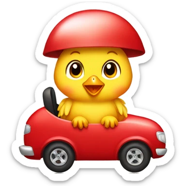 baby chick ride a red car  sticker