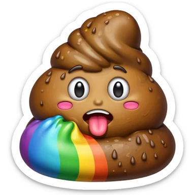 A turd emoji puking up a rainbow, variation with a more detailed rainbow sticker