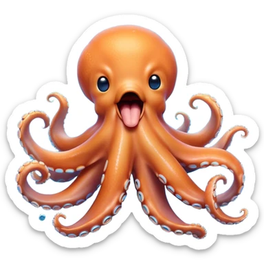 Cinematic Cute Yawning Octopus Portrait Emoji, Head tilted slightly with a dramatic, wide-open yawn, showcasing a plump, light orange body decorated with delicate blue rings and loosely draped arms with sleepy, half-closed eyes, Simplified yet irresistibly adorable features, highly detailed, glowing with a soft, cozy underwater glow, high shine, relaxed yet expressive, stylized with a hint of whimsical aquatic charm, soft glowing outline, capturing the essence of a drowsy yet affectionate octopus that appears ready to stretch and yawn its way out of the screen! sticker