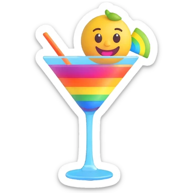 rock 'n' roll emoji with martini glass and rainbow, cheerful expression sticker