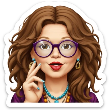 Janis Joplin blowing a kiss with her iconic glasses sticker