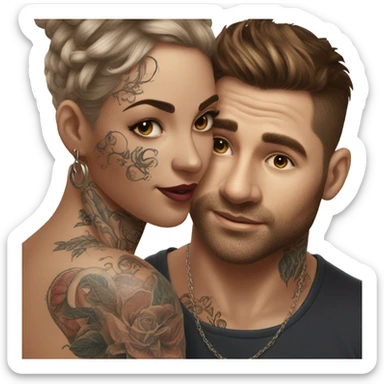 Hyper Realistic beautiful woman touching a very handsome tattooed man sticker