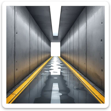 A wet road between concrete walls sticker