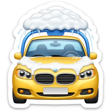 car wash with lots of white foam on the car, emoji style sticker