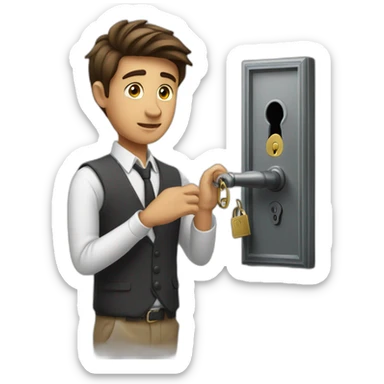 Classy young man struggling to get a key into a lock sticker