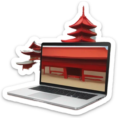 laptop overlooking red shrine sticker