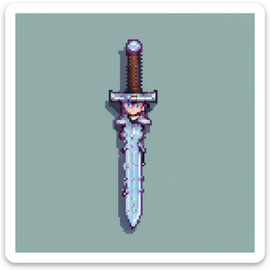 Minecraft style sword, pastel skin tone, pixel art sticker