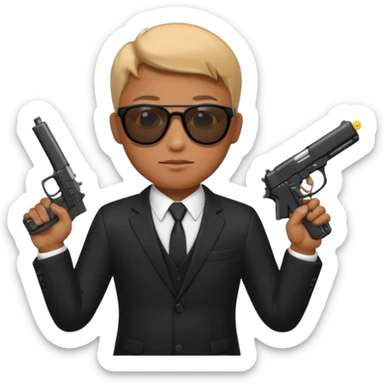 Apple emoji style, black-suited special agent wearing sunglasses, holding a gun sticker