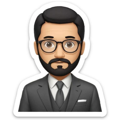 Professor Bentley Dyed black gray hair  frencb beard graying indian guy in suit with a bentley car. Older look with glasses sticker