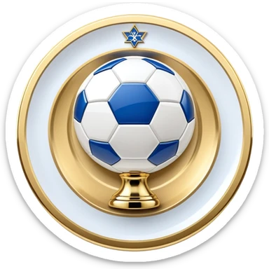 gold football plate with blue accents, inspired by Israeli Premier League trophy sticker