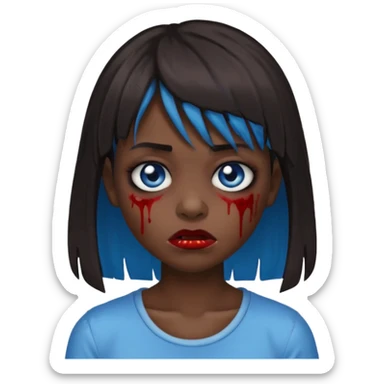 zombie emoji 🧟‍♀️ dark hair long her shoulders bangs emo and ragged haircut blue eyes sticker