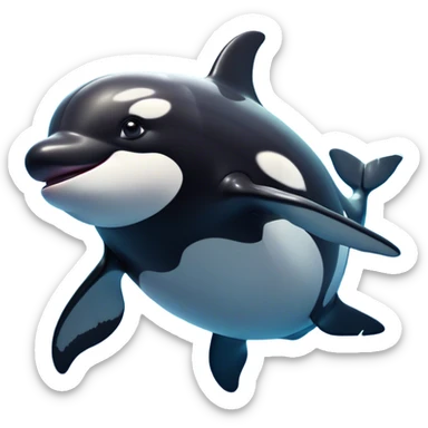 Cinematic Comical orca Portrait Emoji, Head tilted dramatically with an exaggeratedly shocked expression, featuring a sleek black-and-white body with wide, comically expressive eyes full of playful disbelief and animated flippers, Simplified yet hilariously expressive features, highly detailed, glowing with a slightly sassy oceanic glow, high shine, dramatic yet playful, stylized with an air of cheeky marine mischief, soft glowing outline, capturing the essence of a meme-worthy orca that looks ready to make waves with its hilariously dramatic antics! sticker