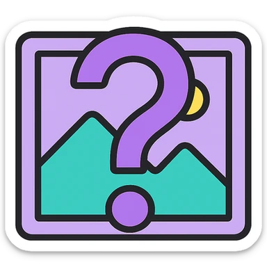 minimal image placeholder icon, light purple color, large question mark overlay sticker