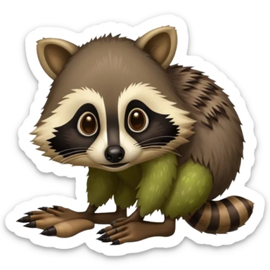 A kiwi with a raccoon's head and human feet sticker