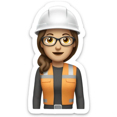 Caucasian woman with brown wearing a safety helmet, safety glasses and earplugs sticker