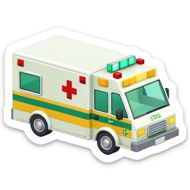 isometric yellow and green check ambulance  sticker