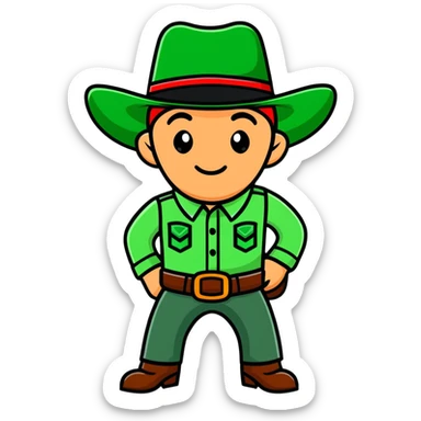 Cowboy wearing a green hat sticker