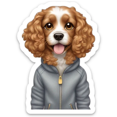 Dog with wavy coat, cavapoo, street style  sticker