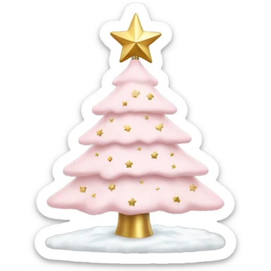 pale pink christmas tree with snow and christmas lights and gold star on top sticker