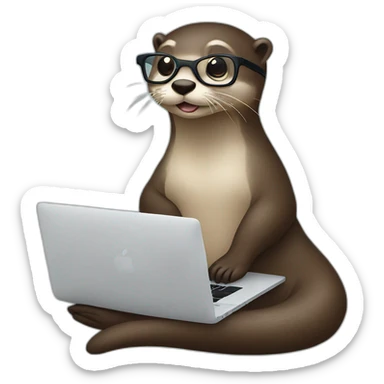 female otter with glasses use a macbook while seated against a pillow sticker