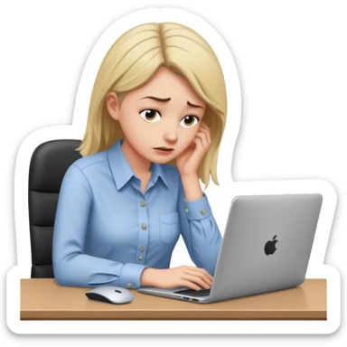 Chica con Estrés laboral en la oficina y mala postura en su laptop  sticker