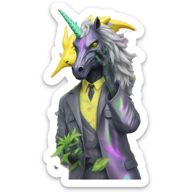 420 .Zombie_ Vaporwave black holographic oilslick zombie dragon unicorn person smoking yellow caution tape hemp leaves unicorn Pegasus hemp plants sticker