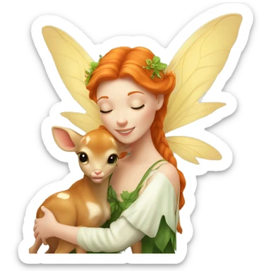 Beautiful ginger fairy with a baby fawn  sticker