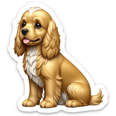 cinematic-[cocker spaniel dog]-realistic-full-body-sitting-emoji,-tail-resting-loosely-beside-its-paws,-head-tilted-dramatically,-scruffy-[solid gold]-fur,-simplified-yet-realistic-focused-features,-highly-detailed,-glowing-with-an-almost-sarcastic-glow sticker
